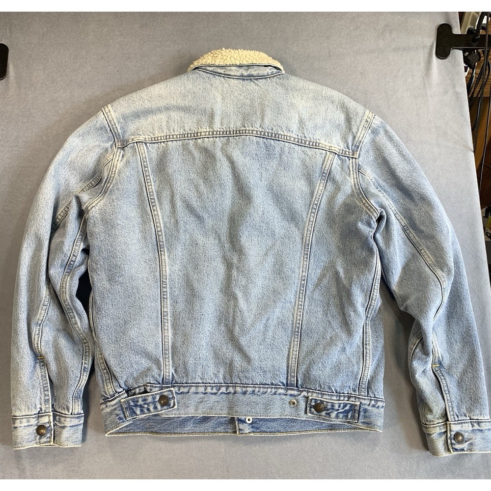 Levi's Denim Trucker Jacket Blue x White Sherpa Fleece Lined Men's Small - Picture 2 of 9